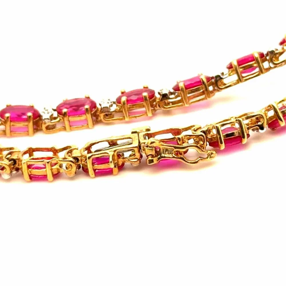 Lovely 10K Gold Syn. Rubies /Diamond Accent Tennis Bracelet‎